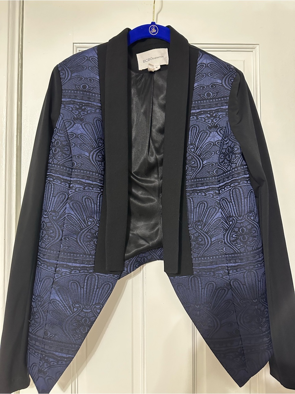 BCBGeneration Women's Black & Navy Open-Front Draped Blazer Size M
